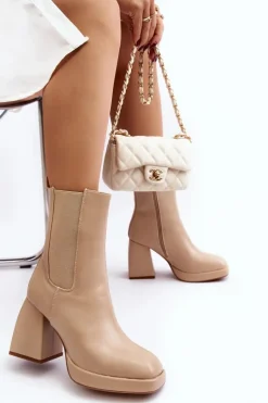 Botki Damskie Na Platformie I Obcasie Beżowe Stelares