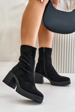 Botki Damskie Na Platformie I Masywnym Obcasie S.Barski HY42-739 Czarne