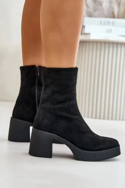 Botki Damskie Na Platformie I Masywnym Obcasie S.Barski HY42-739 Czarne