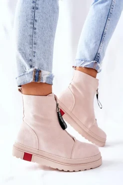 Botki Damskie Na Platformie Beżowe Charlee