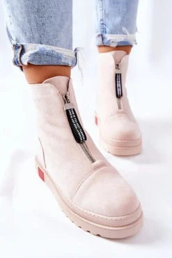 Botki Damskie Na Platformie Beżowe Charlee
