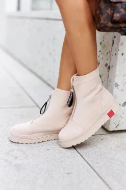 Botki Damskie Na Platformie Beżowe Charlee