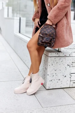 Botki Damskie Na Platformie Beżowe Charlee