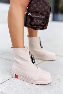 Botki Damskie Na Platformie Beżowe Charlee