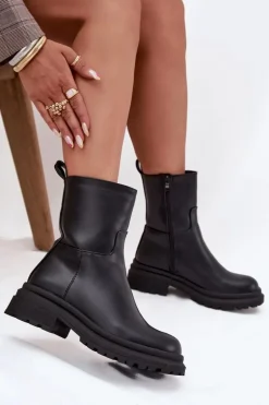 Botki Damskie Na Platformie I Płaskim Obcasie Czarne Levira