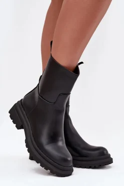 Botki Damskie Na Platformie I Płaskim Obcasie Czarne Levira