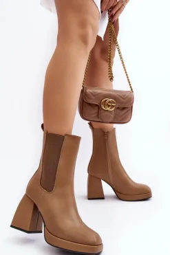 Botki Damskie Na Platformie I Obcasie Brązowe Stelares