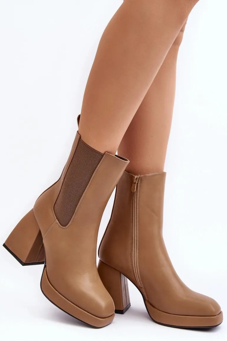 Botki Damskie Na Platformie I Obcasie Brązowe Stelares