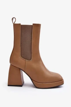Botki Damskie Na Platformie I Obcasie Brązowe Stelares