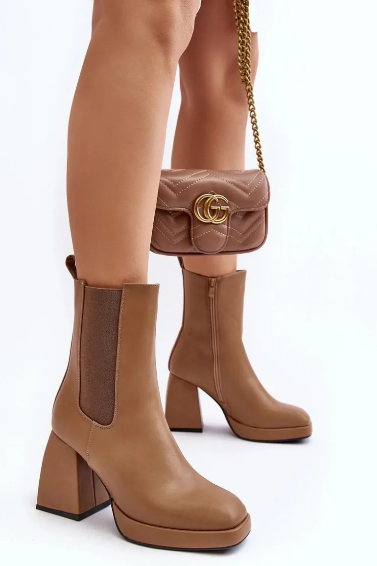 Botki Damskie Na Platformie I Obcasie Brązowe Stelares