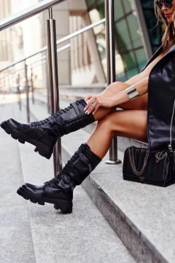 Botki Damskie Na Platformie Ocieplane Czarne High Winryna