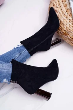 Botki Damskie Na Srebrnym Słupku Czarne Dimmy