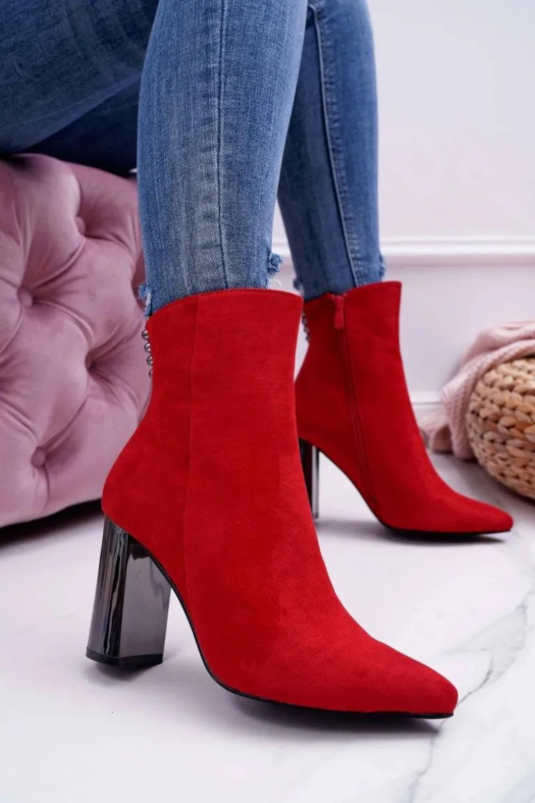 Botki Damskie Na Srebrnym Słupku Czerwone Dimmy
