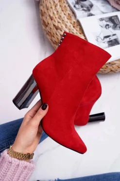 Botki Damskie Na Srebrnym Słupku Czerwone Dimmy