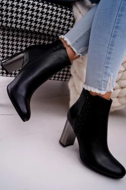 Botki Damskie Na Srebrnym Słupku Czarne Peve