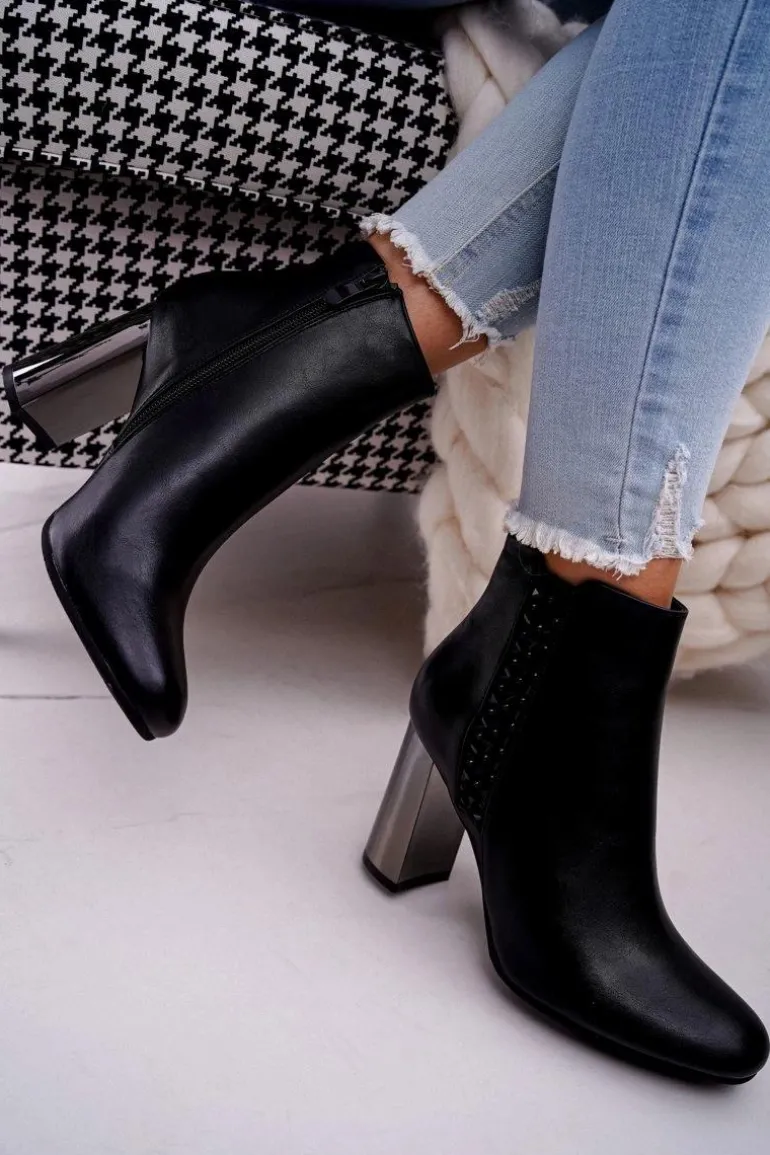 Botki Damskie Na Srebrnym Słupku Czarne Peve