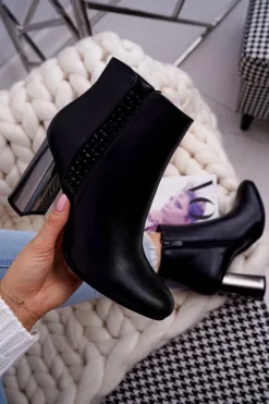 Botki Damskie Na Srebrnym Słupku Czarne Peve