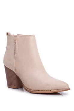 Botki Damskie Na Słupku Beżowe Elaine
