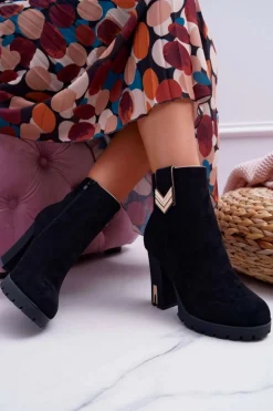 Botki Damskie Na Słupku Ciepłe Zamszowe M319 Czarne Midway