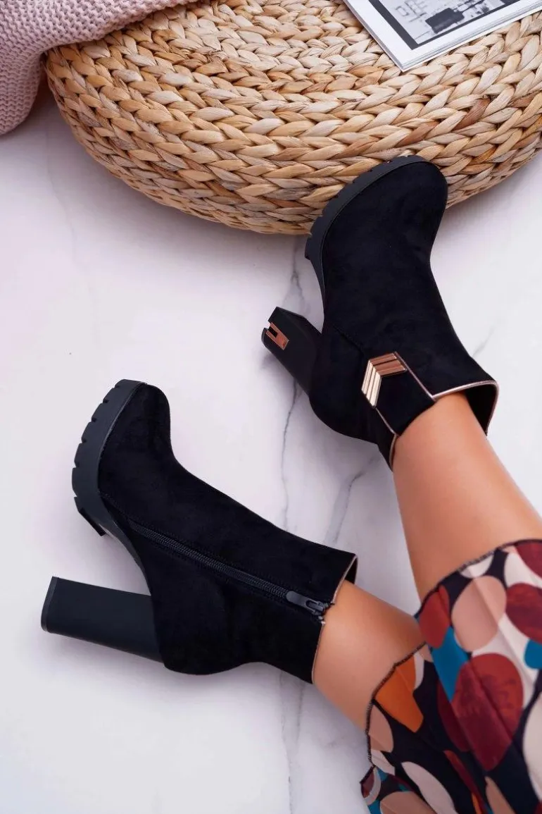 Botki Damskie Na Słupku Ciepłe Zamszowe M319 Czarne Midway