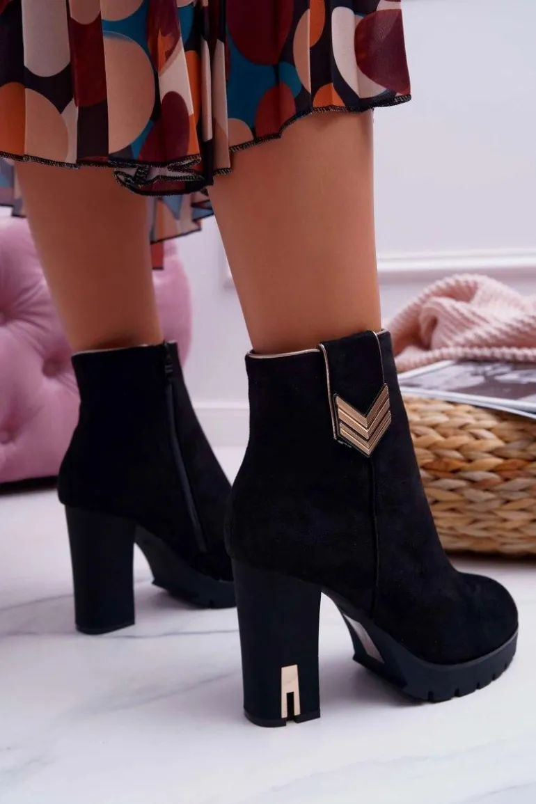 Botki Damskie Na Słupku Ciepłe Zamszowe M319 Czarne Midway