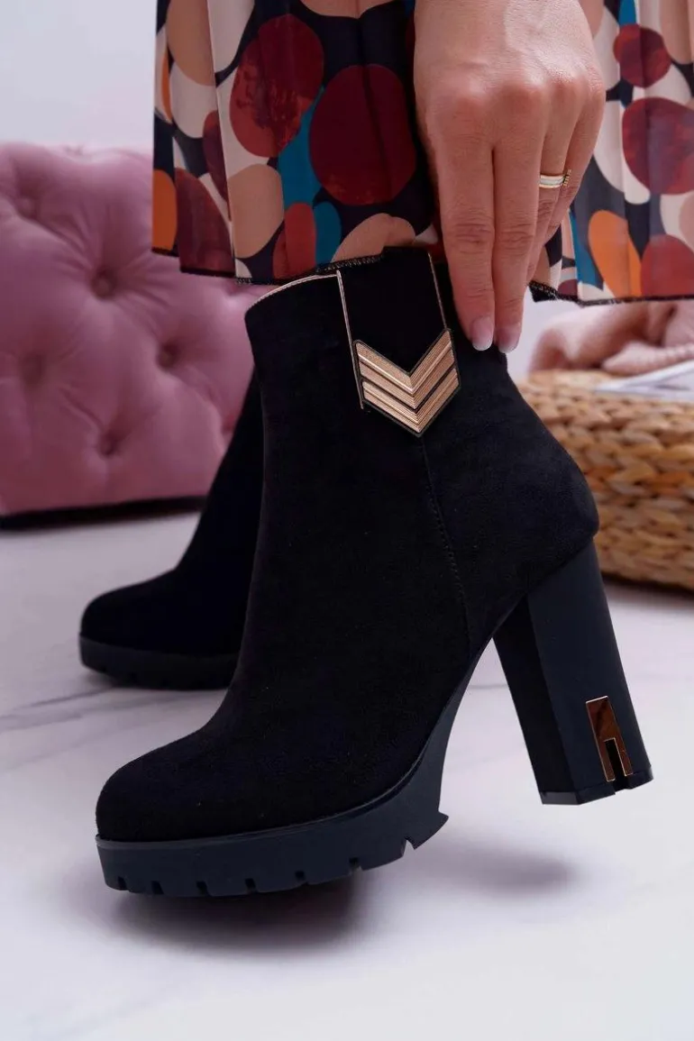 Botki Damskie Na Słupku Ciepłe Zamszowe M319 Czarne Midway