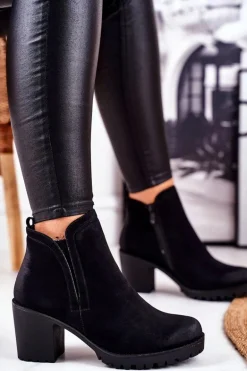 Botki Damskie Na Słupku Ciepłe Czarne Veronica
