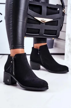 Botki Damskie Na Słupku Ciepłe Czarne Blanche