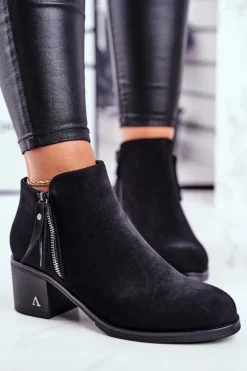 Botki Damskie Na Słupku Ciepłe Czarne Blanche
