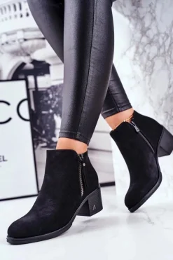 Botki Damskie Na Słupku Ciepłe Czarne Blanche
