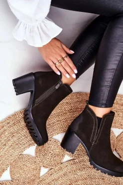 Botki Damskie Na Słupku Ciepłe Khaki Veronica