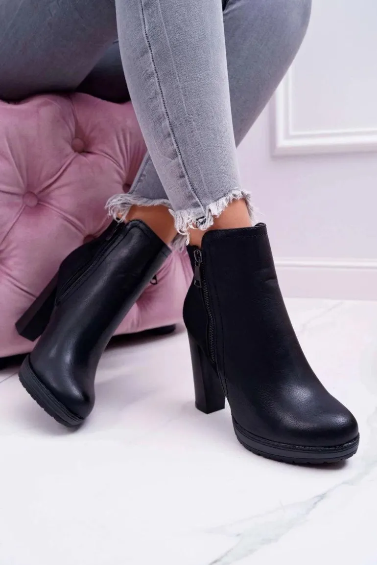 Botki Damskie Na Słupku Czarne Malma