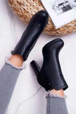 Botki Damskie Na Słupku Czarne Malma