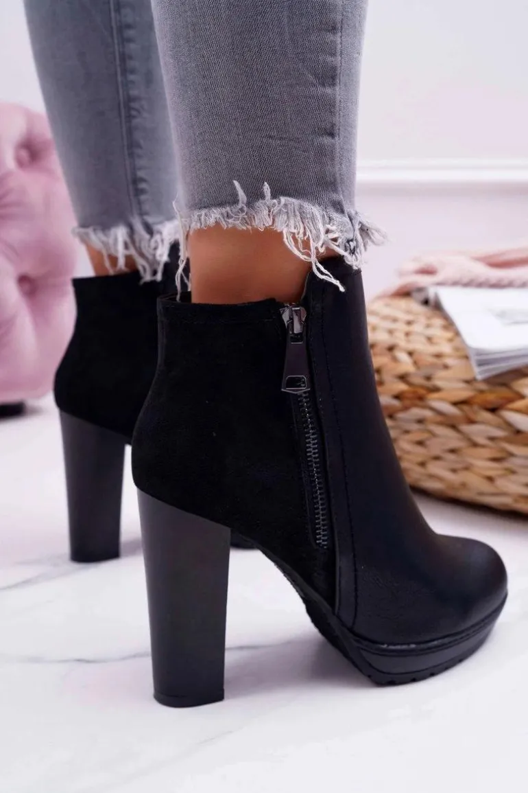 Botki Damskie Na Słupku Czarne Malma