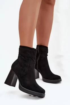 Botki Damskie Na Słupku Czarne Pavinne