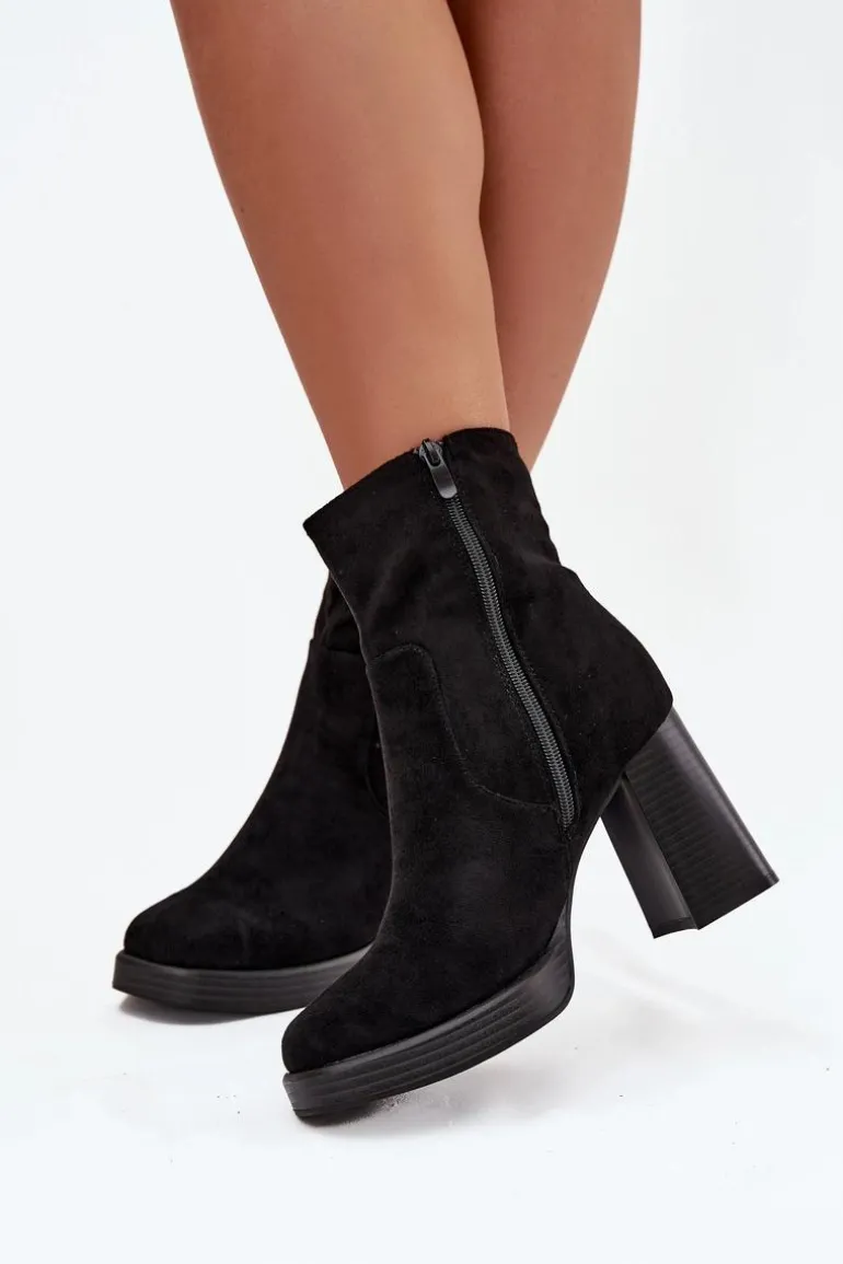 Botki Damskie Na Słupku Czarne Pavinne