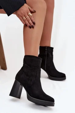 Botki Damskie Na Słupku Czarne Pavinne