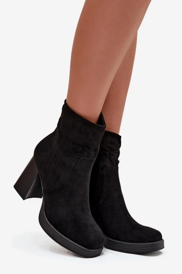 Botki Damskie Na Słupku Czarne Pavinne