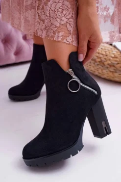 Botki Damskie Na Słupku Czarne DubiDa