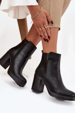 Botki Damskie Na Słupku Czarne Ryselle