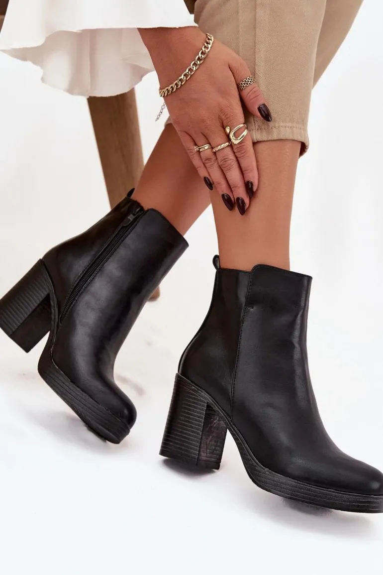 Botki Damskie Na Słupku Czarne Ryselle