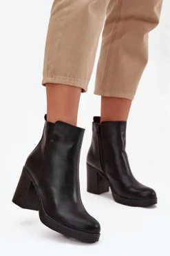 Botki Damskie Na Słupku Czarne Ryselle
