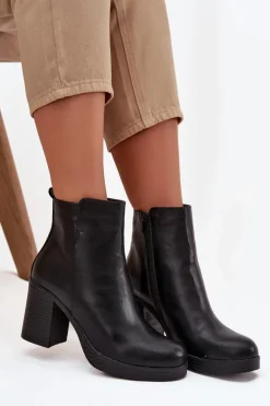 Botki Damskie Na Słupku Czarne Ryselle