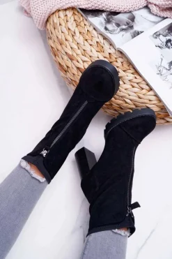 Botki Damskie Na Słupku Czarne Frann