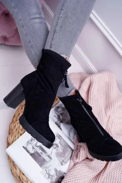 Botki Damskie Na Słupku Czarne Frann