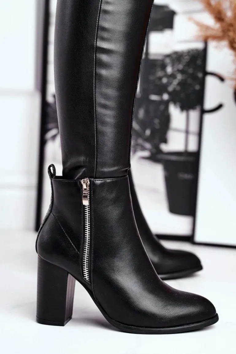 Botki Damskie Na Słupku Czarne Gloris