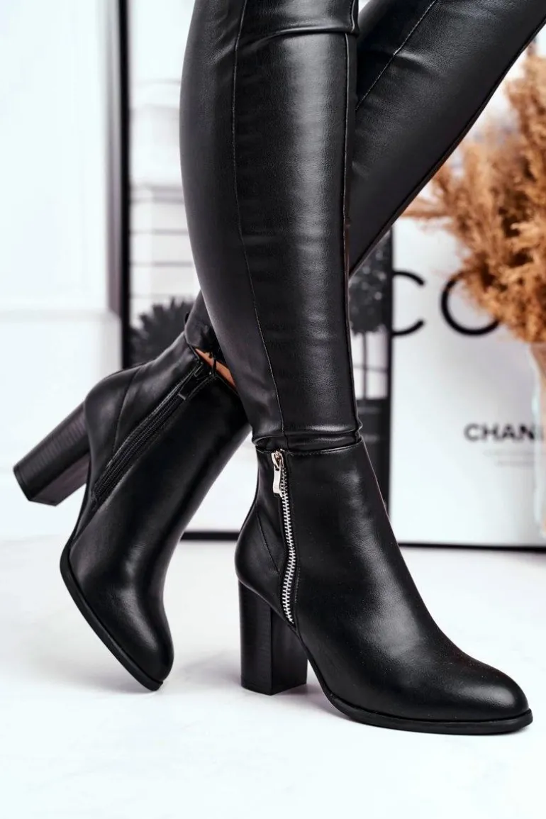 Botki Damskie Na Słupku Czarne Gloris