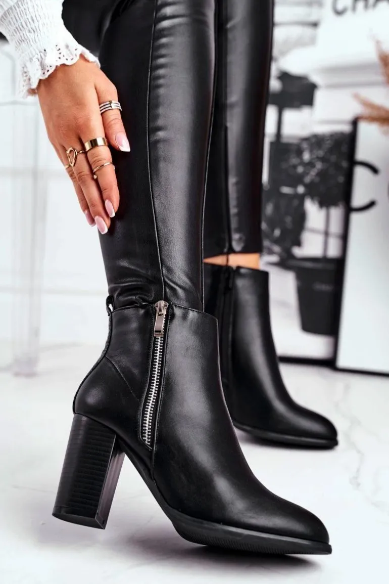 Botki Damskie Na Słupku Czarne Gloris