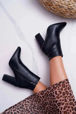 Botki Damskie na Słupku Czarne Bangaro