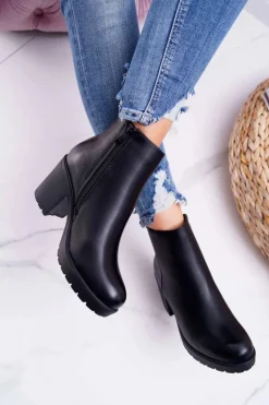 Botki Damskie Na Słupku Czarne Veba